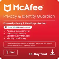 McAfee - Privacy & Identity Guardian (1 User) Privacy and Identity Software (90-Day Trial  with Auto-Renewal) - Android, Apple iOS, Chrome, Mac OS, Windows [Digital] - Front_Zoom