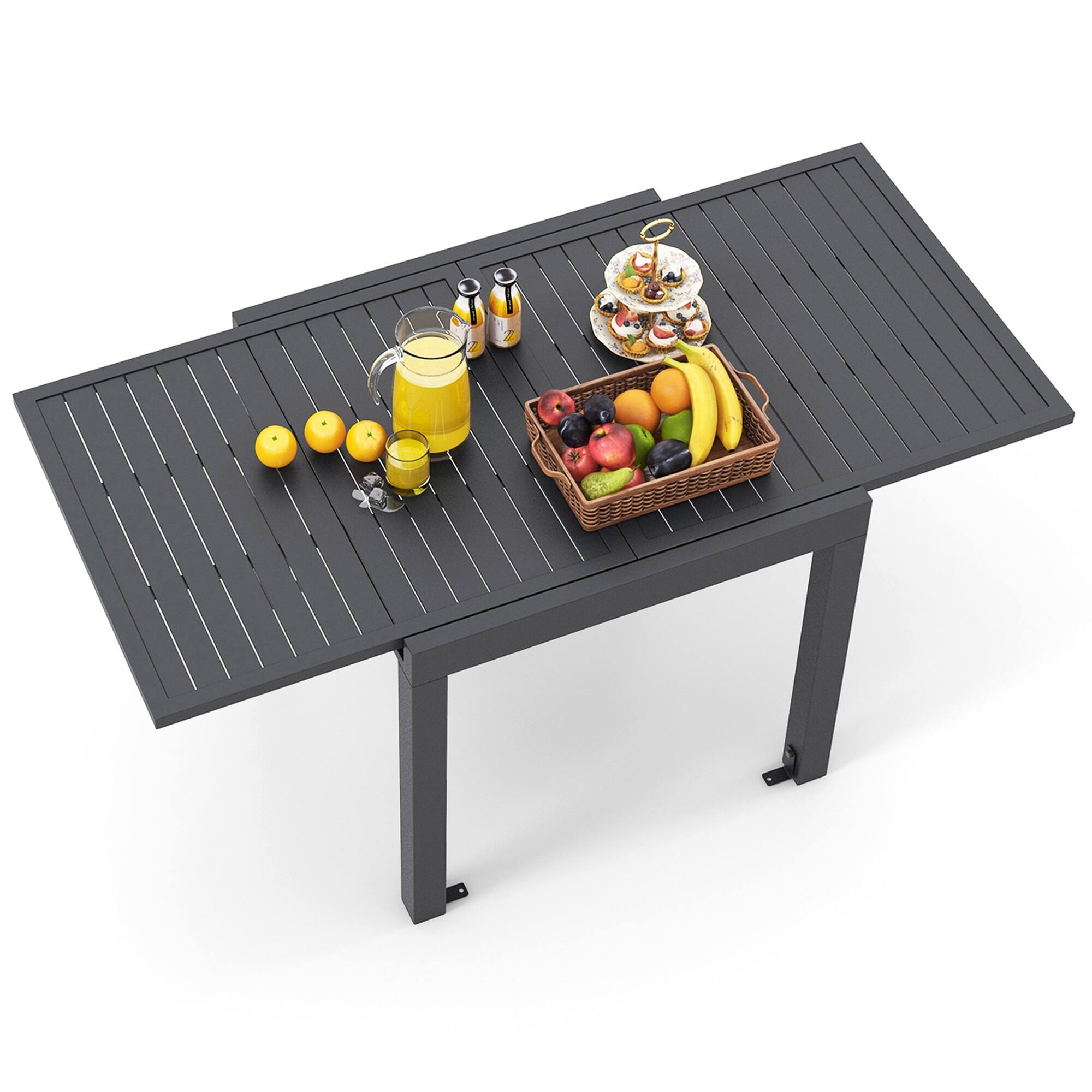 Front. Costway - 31.5"-63" Expandable Patio Dining Table for 4-6 Person with Slatted Tabletop - Dark Grey.