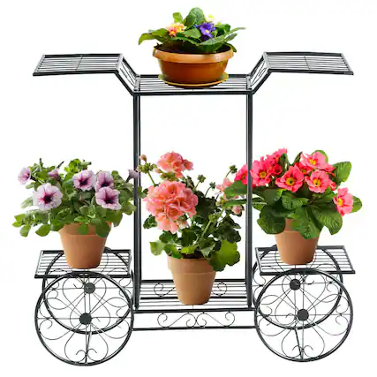 Front. Gymax - Gymax 6-Tier Garden Cart Stand Flower Rack Display Decor Flower Pot Plant Holder - Black.