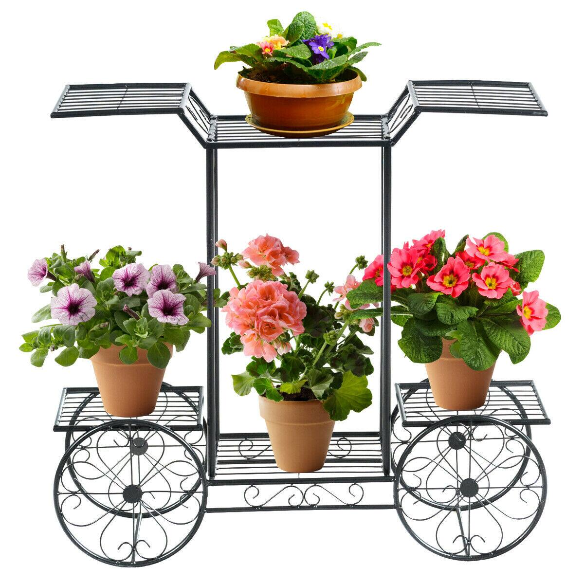 Front. Gymax - Gymax 6-Tier Garden Cart Stand Flower Rack Display Decor Flower Pot Plant Holder - Black.