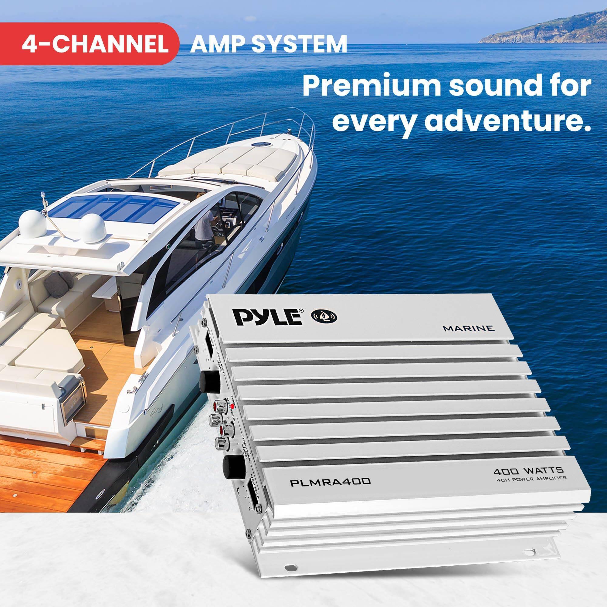 4-CHANNEL AMP SYSTEM  
Premium sound for every adventure.  

PYLE MARINE PLMRA400  
400 WATTS