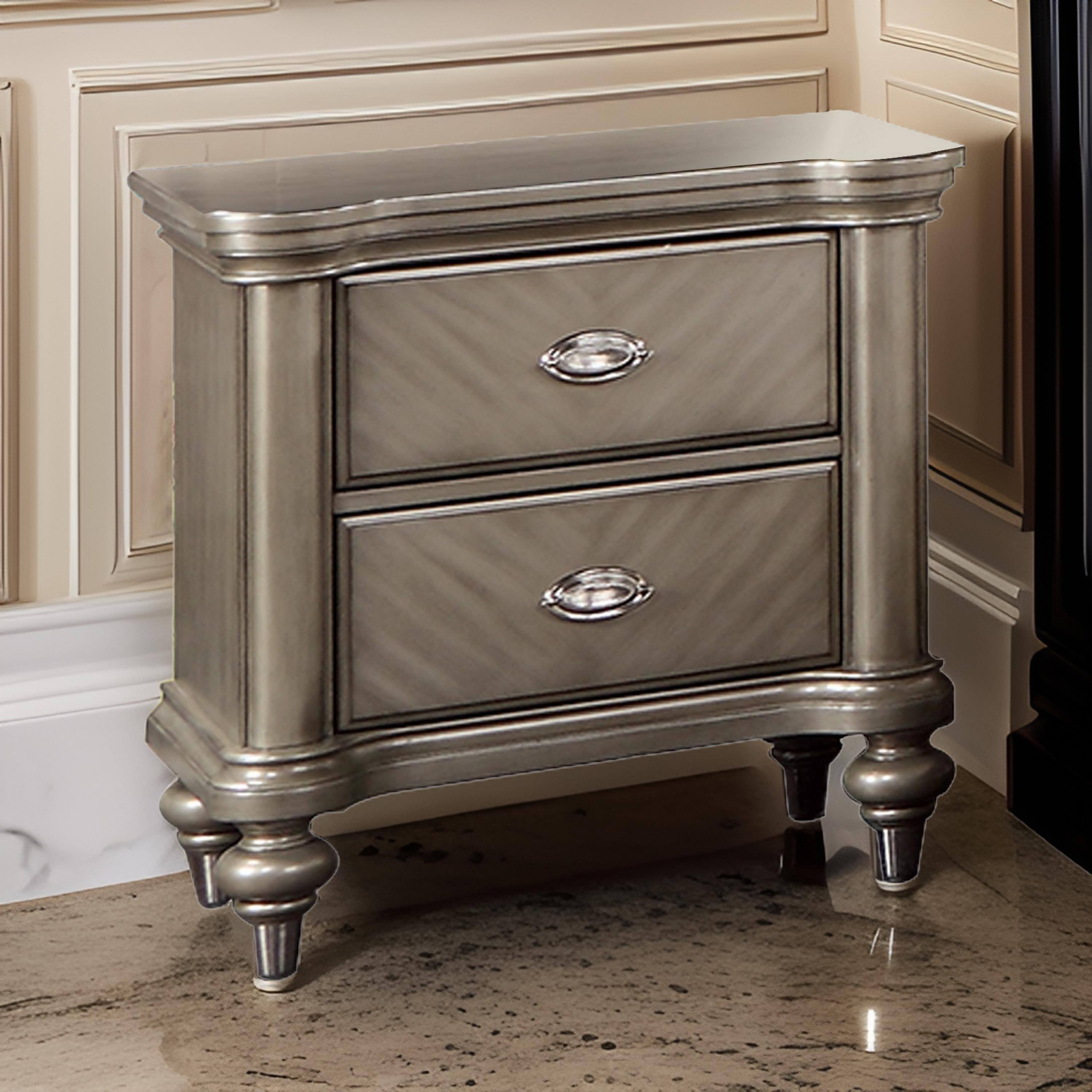 Alt View 2. Manhattan Lane - Ada 28 Inch Classic Rustic 2 Drawer Nightstand, Chevron Design - Brown.