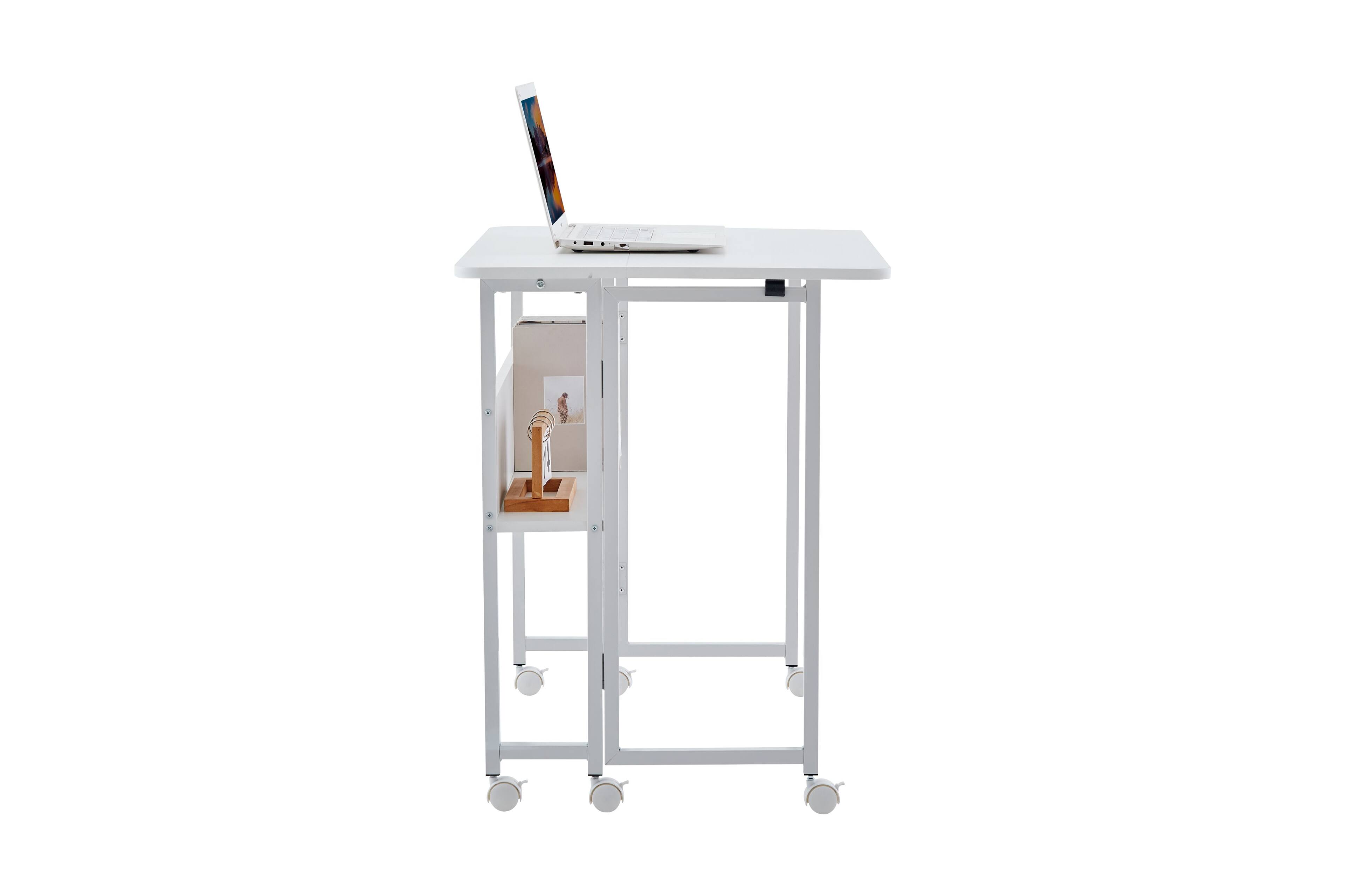 Alt View 1. PexFix - 31.5" Small Folding Desk, Space-Saving Computer Table with Wheels for Home Office & Bedroom - White.