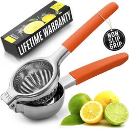 Zulay Kitchen - Stainless Steel Lemon Squeezer with Solid Metal Squeezer Bowl and Food Grade Silicone Handles - Orange