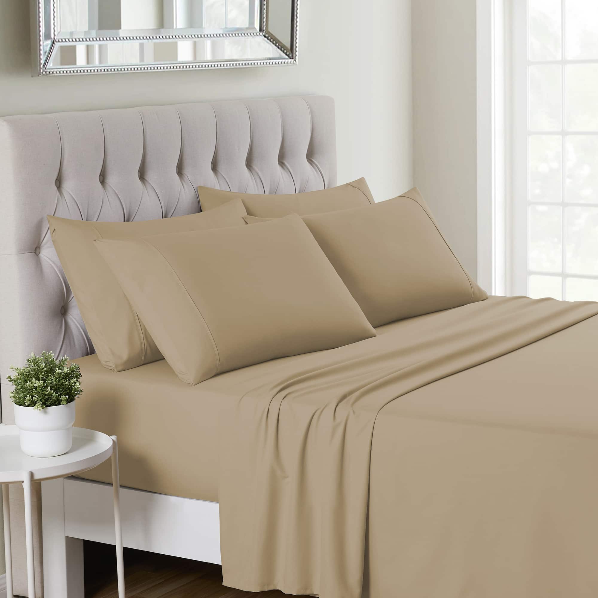 Front. Sweet Home Collection - Deluxe Microfiber Sheet Set with Bonus Pillowcases, Ultra Soft 1500 Series, California King - Taupe.
