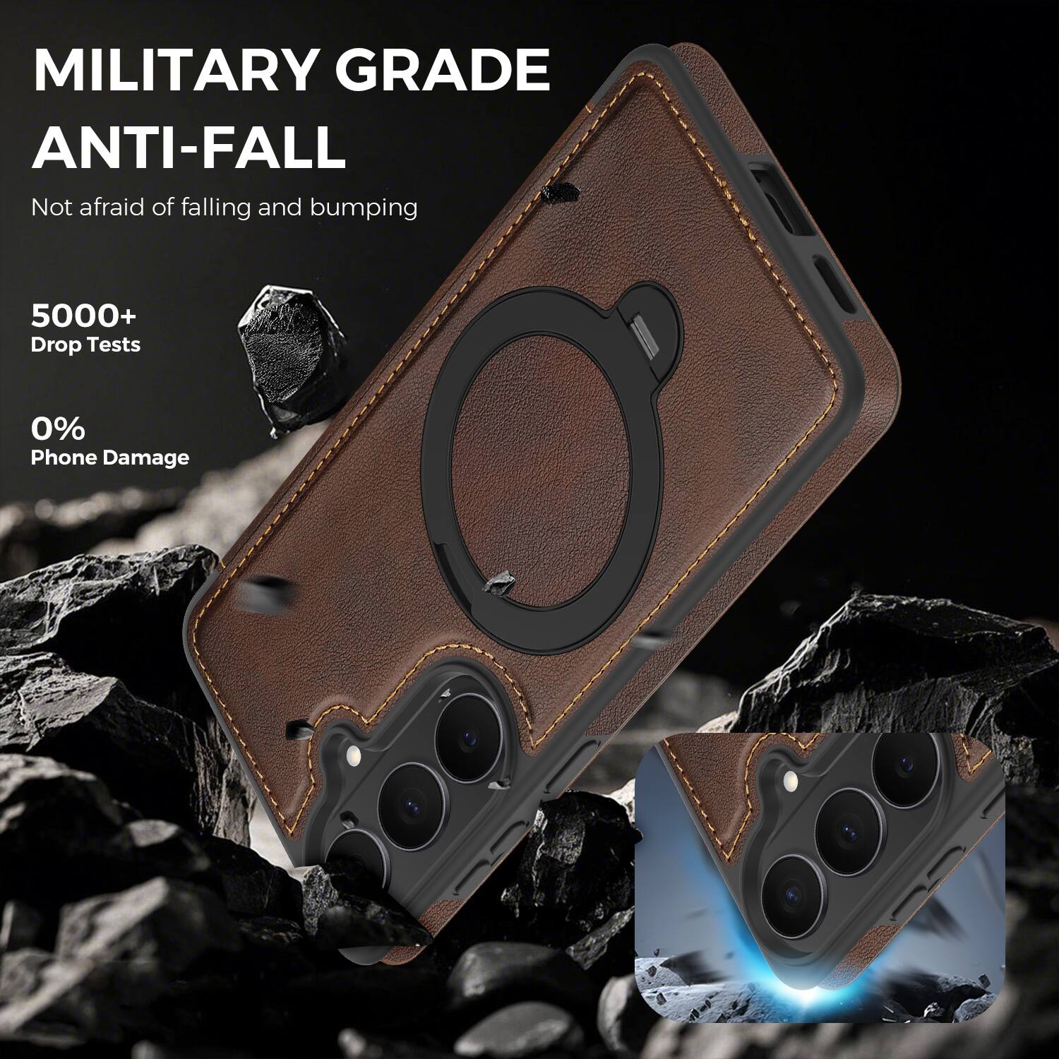 MILITARY GRADE ANTI-FALL  
Not afraid of falling and bumping  
5000+ Drop Tests  
0% Phone Damage