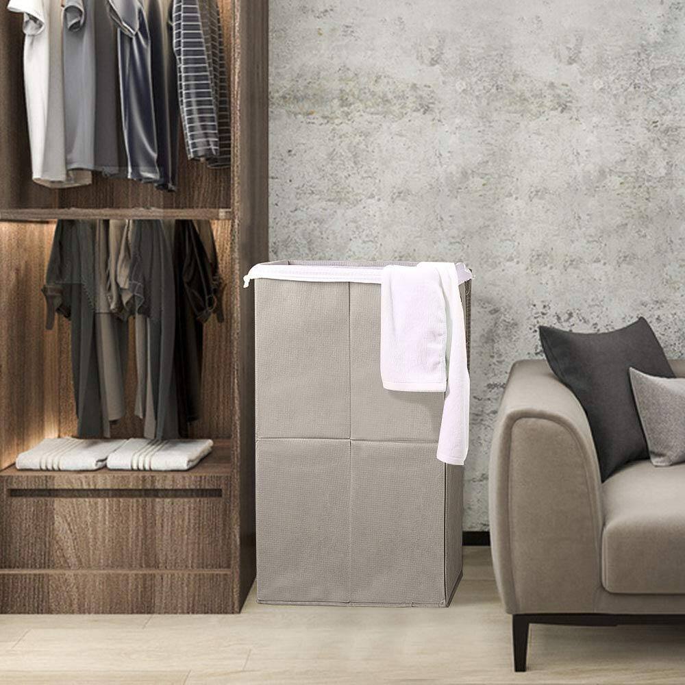 Alt View 3. Oumilen - Light Gray Foldable Laundry Hamper with Lid – Large Collapsible Fabric Clothes Basket for Bathroom - Light Gray.