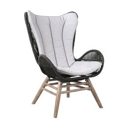 Armen Living - King Indoor Outdoor Lounge Chair in Light Eucalyptus Wood with Rope and Gray Cushion - Charcoal
