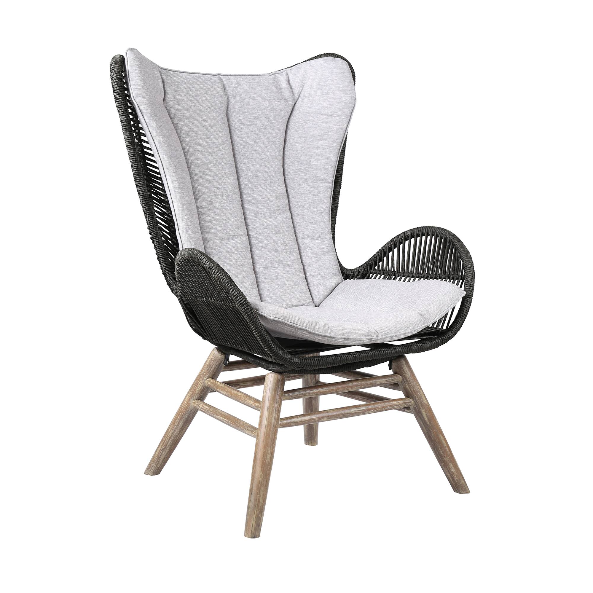 Front. Armen Living - King Indoor Outdoor Lounge Chair in Light Eucalyptus Wood with Charcoal Rope and Gray Cushion - Charcoal.