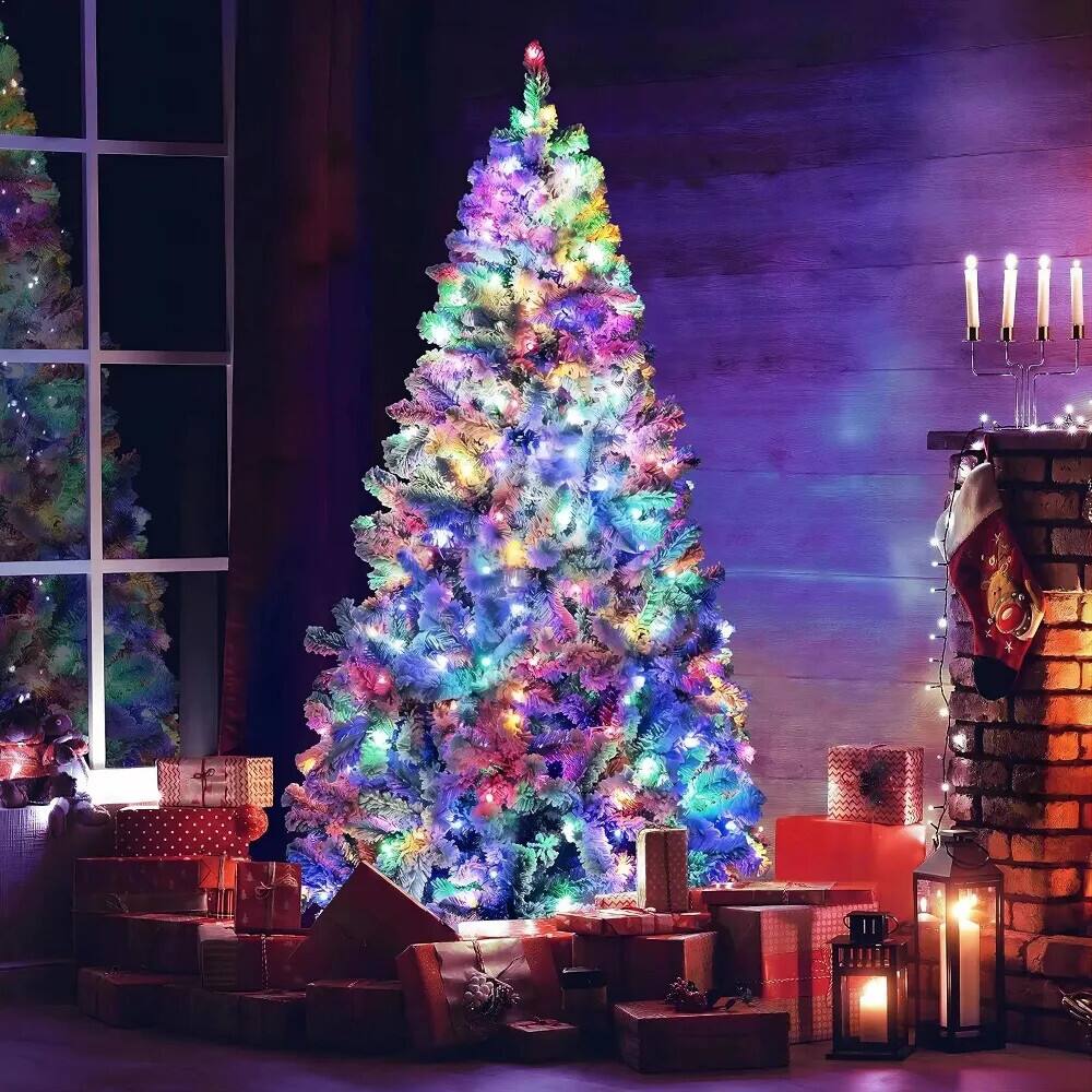 Alt View 5. SKONYON - 6ft Prelit Flocked Christmas Tree with 250 Multicolor LED Lights and 502 Branch Tips - White.