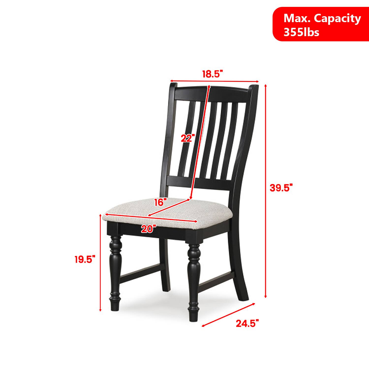 Max. Capacity 355lbs  
18.5"  
22"  
16"  
39.5"  
20"  
19.5"  
24.5"