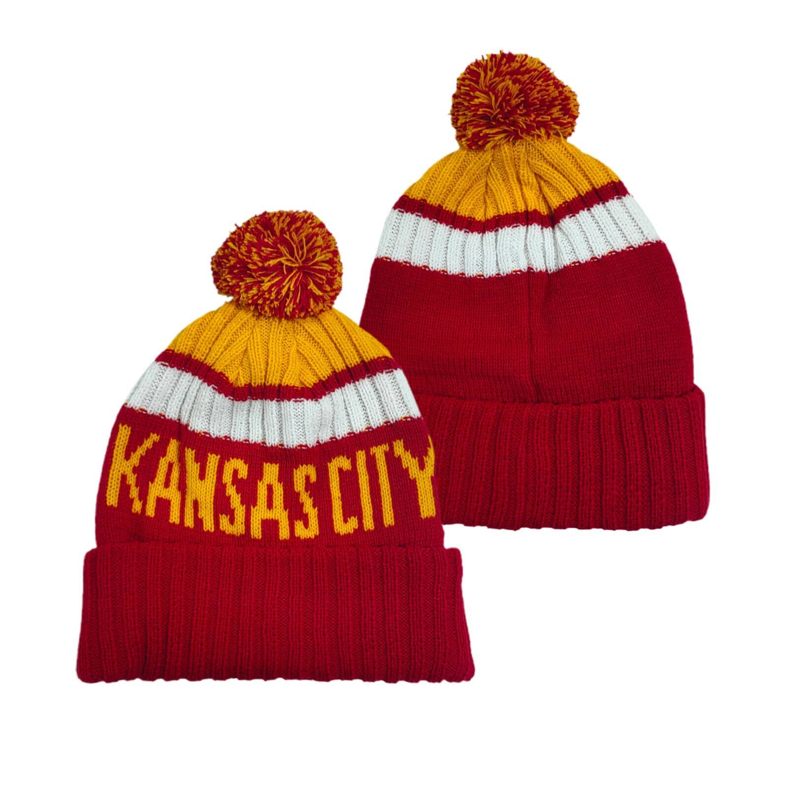 Stylel Star - Football City Beanie 2025 Fashion Knit Pom-pom Hat Soft Headwear Cuffed Winter Sport Fans Gift For Men Women - Kansas