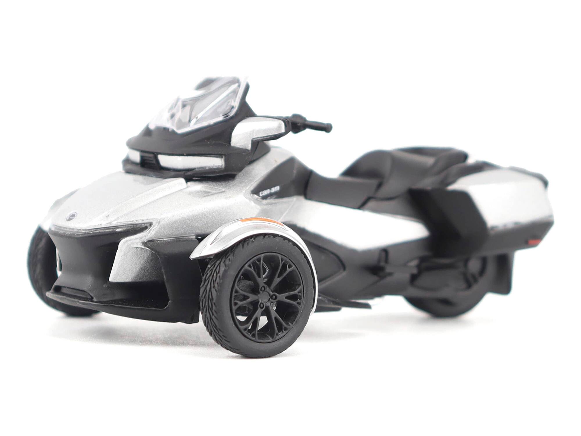 Alt View 1. BRP Models - Can-Am Spyder RT 3-Wheel Motorcycle Hyper Silver Metallic with Driver Figure 1/32 Diecast Model by BRP Models.