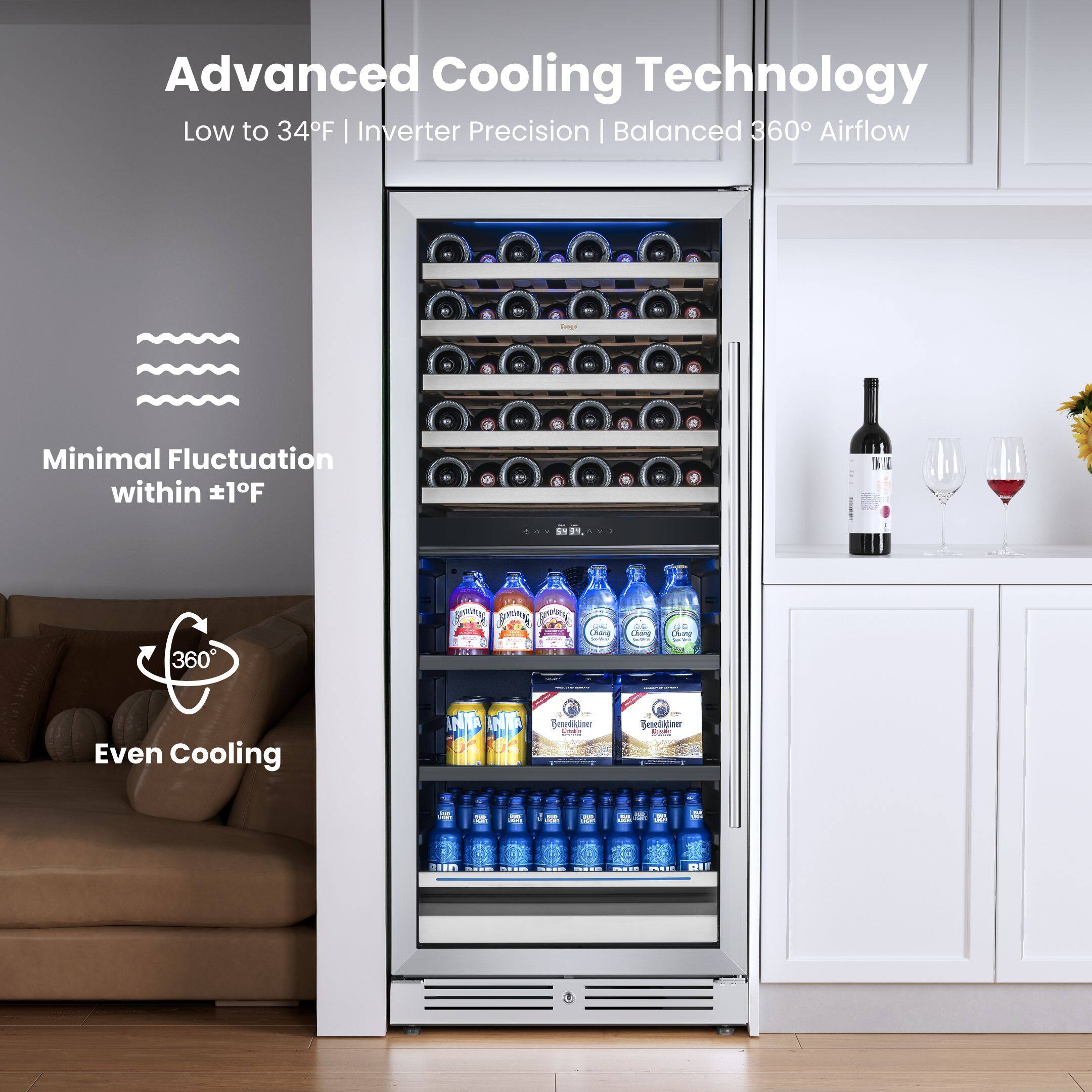 Advanced Cooling Technology  
Low to 34°F | Inverter Precision | Balanced 360° Airflow  
Minimal Fluctuation within ±1°F  
Even Cooling