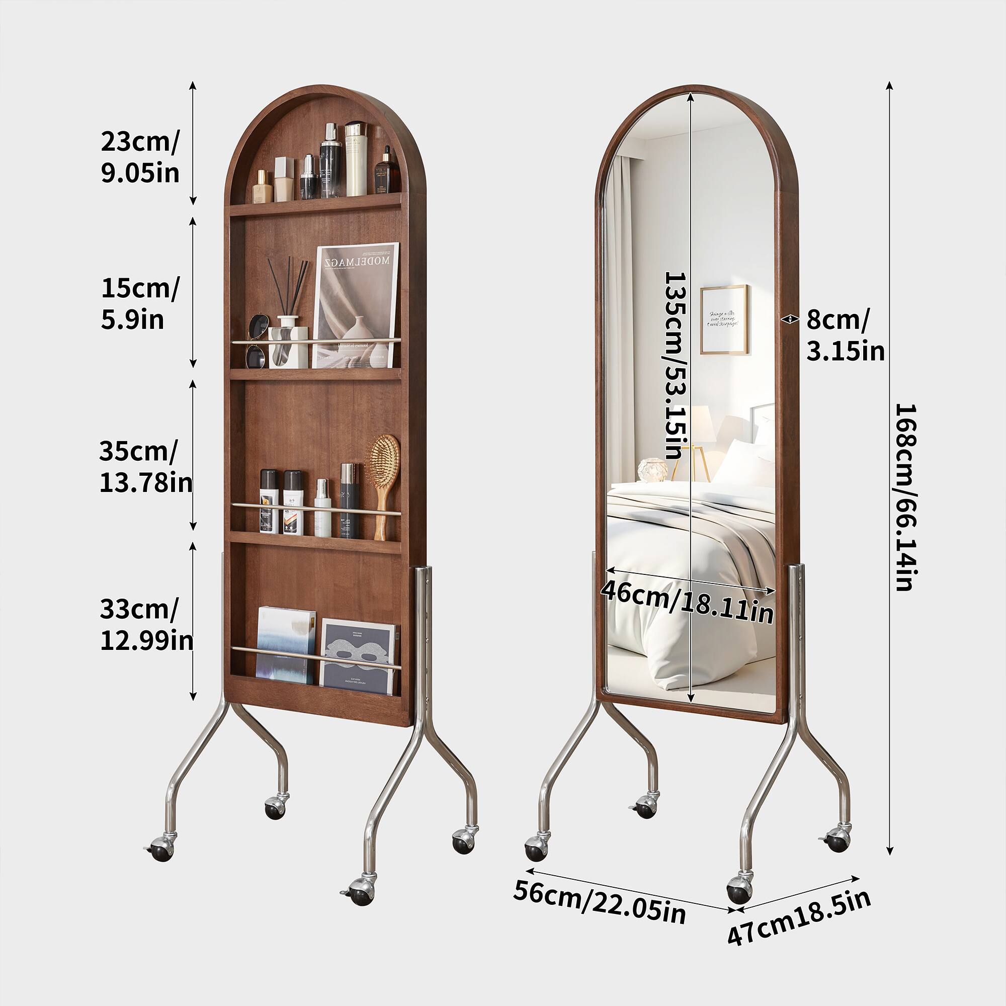 23cm/ 9.05in  
15cm/ 5.9in  
35cm/ 13.78in  
33cm/ 12.99in  
8cm/ 3.15in  
135cm/ 53.15in  
168cm/ 66.14in  
46cm/ 18.11in  
56cm/ 22.05in  
47cm/ 18.5in