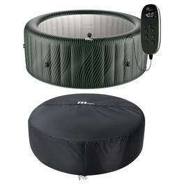 MSpa - Round Inflatable Spa, 4 to 6 Person Hot Tub w/ LED & Energy Efficient Cover - Black, Green
