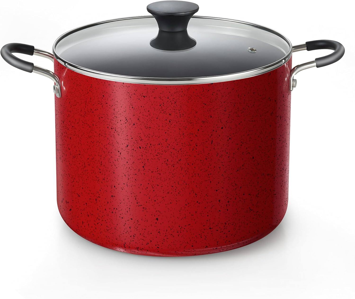 Front. Cook N Home - Professional 10. 5-qt. Aluminum Nonstick Deep Cooking Pot Canning Cookware Stock Pot with Glass Lid, Marble Red - Marble Red.