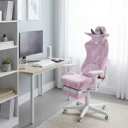 Forest'nSky - COW Series Gaming Chair with Footrest, Ergonomic Computer Chair with Headrest and Lumbar Support, Swivel Desk Chair - Pink