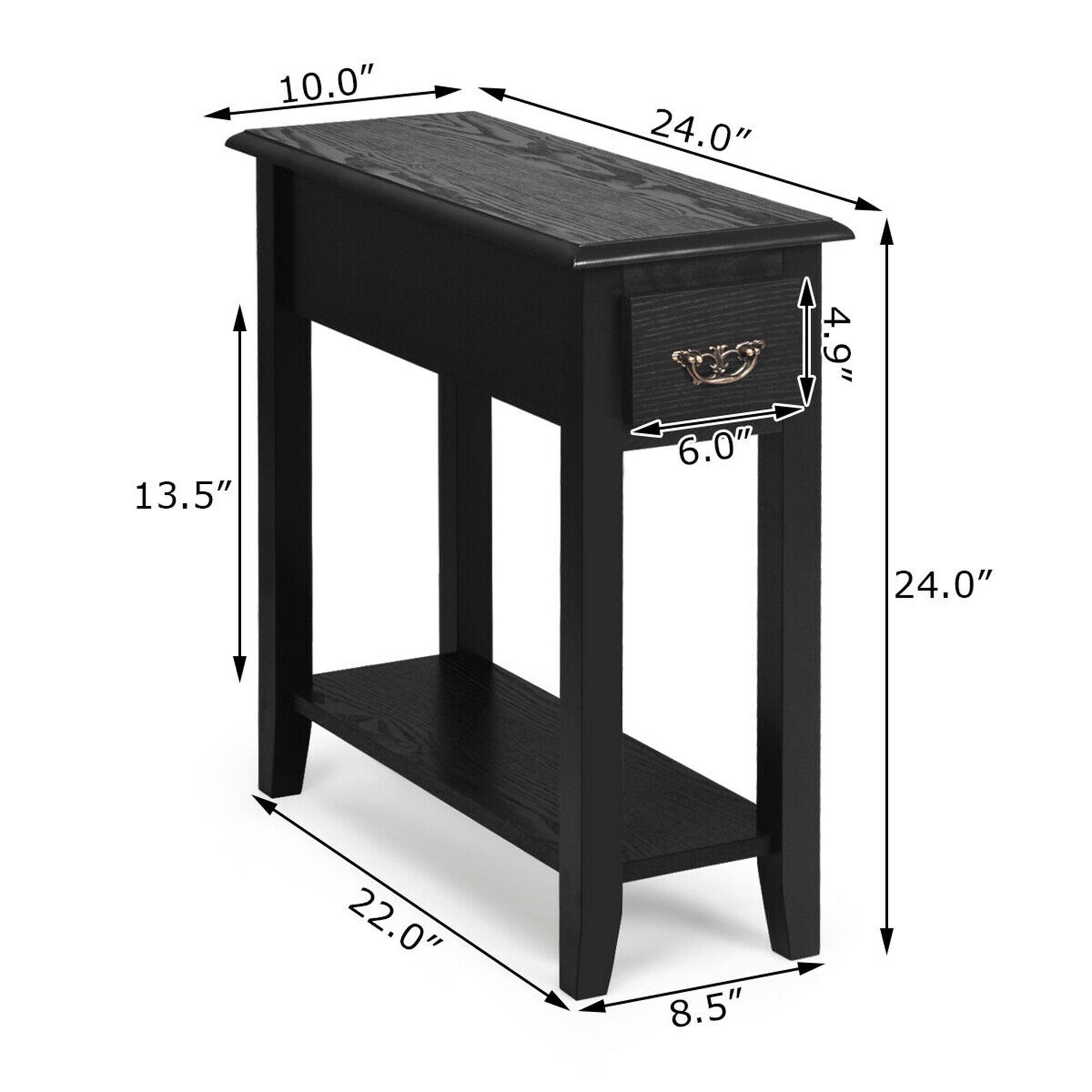 Width: 10.0"
Depth: 24.0"
Height: 13.5"
Drawer height: 6.0"
Drawer width: 4.9"
Leg width: 22.0"
Leg height: 8.5"