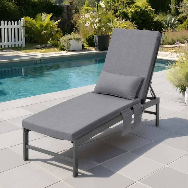 Angle. Crestlive Products - Crestlive Products 1pc 72in Outdoor Water Resistant Chaise Lounge Chair Cushion with Ties Phone Pouch Lounge Cushion - Light gray.