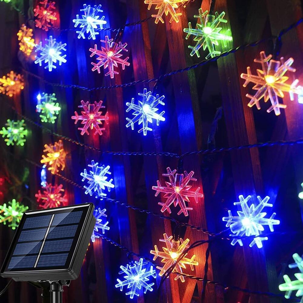 PARKER SLATER - 31FT Snowflake Solar String Lights, 50 LED Waterproof Multicolor Lights for Outdoor, Garden, Patio, Christmas Tree - Multicolor/50LED
