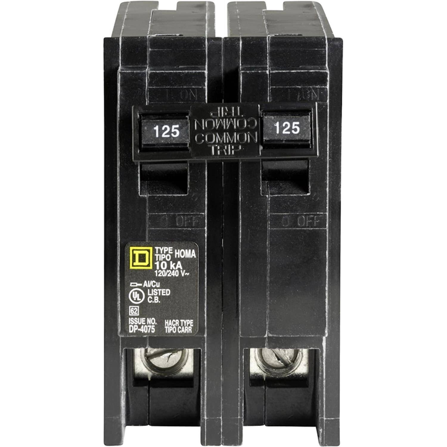 JML. COMMON 125 125 COMMON CRIP  
OFF  
OFF  
TYPE TIPO HOMA 10 kA 120/240 V~ D= AVCu LISTED  
62 ISSUE NO. HACR TYPE DP-4075 TIPO CARR