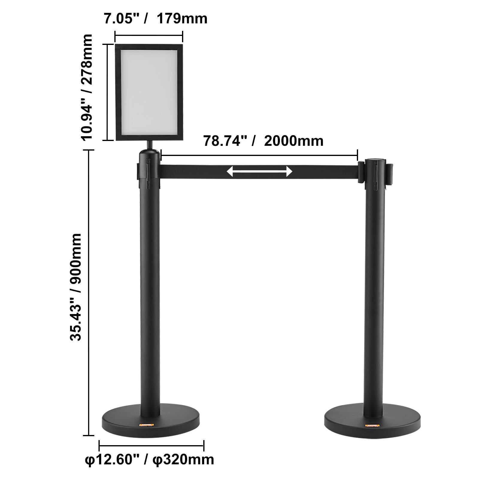 7.05" / 179mm  
10.94" / 278mm  
78.74" / 2000mm  
35.43" / 900mm  
12.60" / 320mm