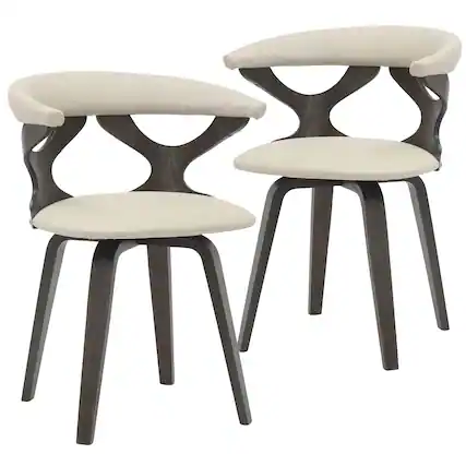 Front. LeisureMod - Klyne 2-PCS Swivel Dining Chair with Cutout Back & Leather Seat - Walnut/Taupe - Dark Walnut/Taupe.