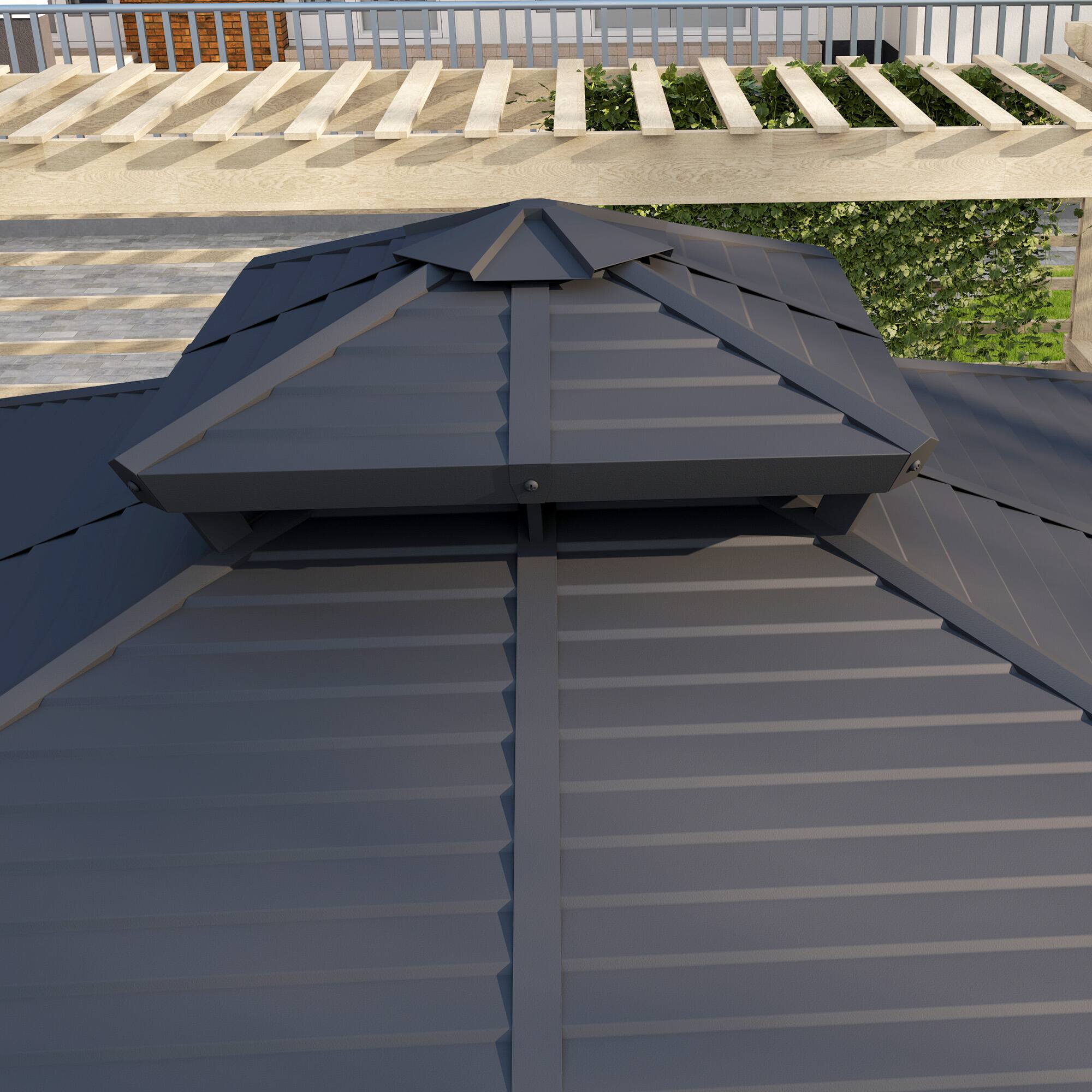 Alt View 7. Outsunny - 10' x 10' Hardtop Gazebo Canopy with Galvanized Steel Double Roof, Aluminum Frame, Permanent Pavilion Outdoor Gazebo - Brown.