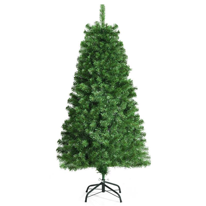 Front. WELLFOR - 5 ft Pre‑lit Fiber‑Optic Artificial Christmas Tree with 449 Branch Tips,Christmas Indoor Decorations for Home Office - Green.