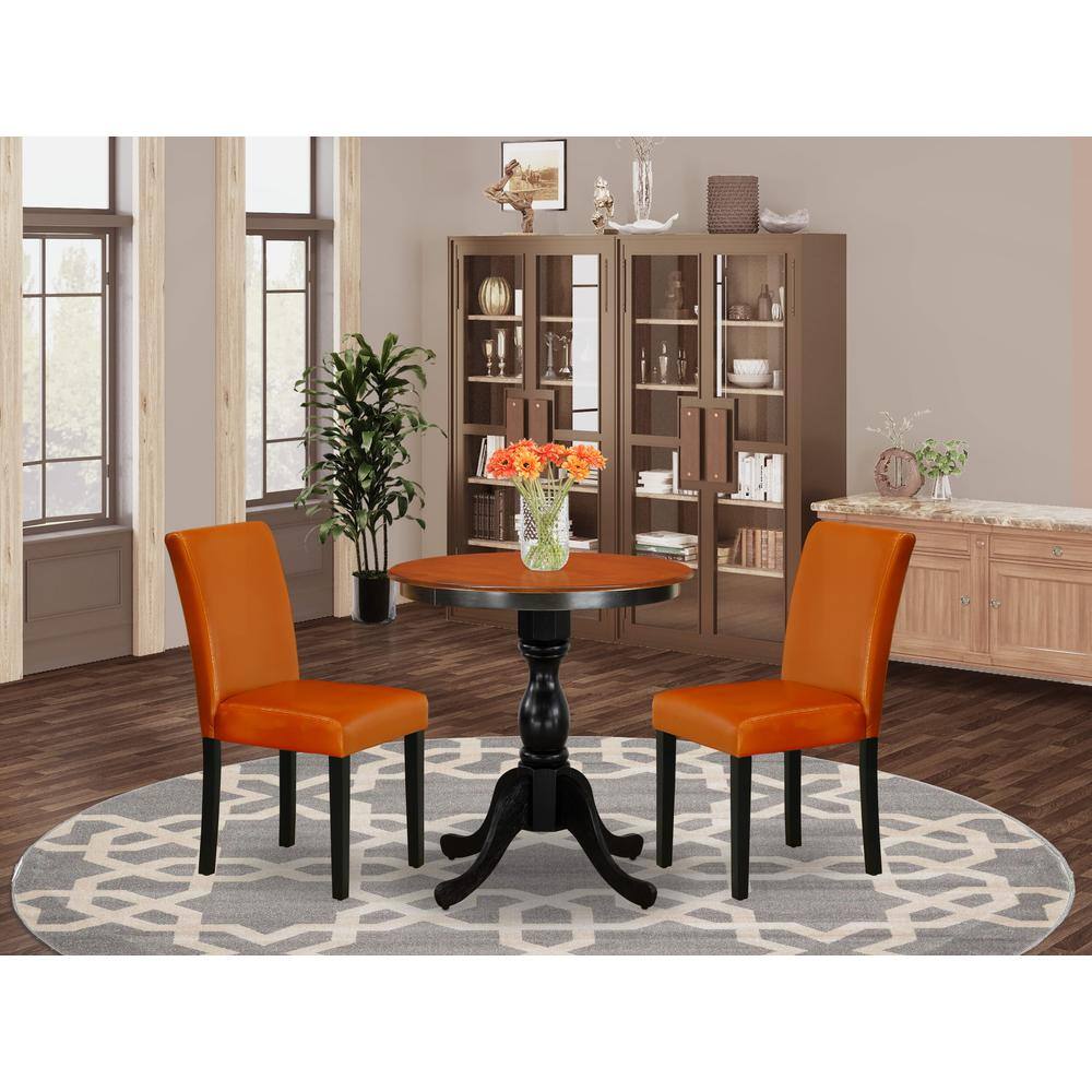 Angle. East West Furniture - East West Furniture 3-Piece Dining Table Set Consist of Wood Table and 2 Baked Bean PU Leather Dining Chairs with High - Multi-Color.
