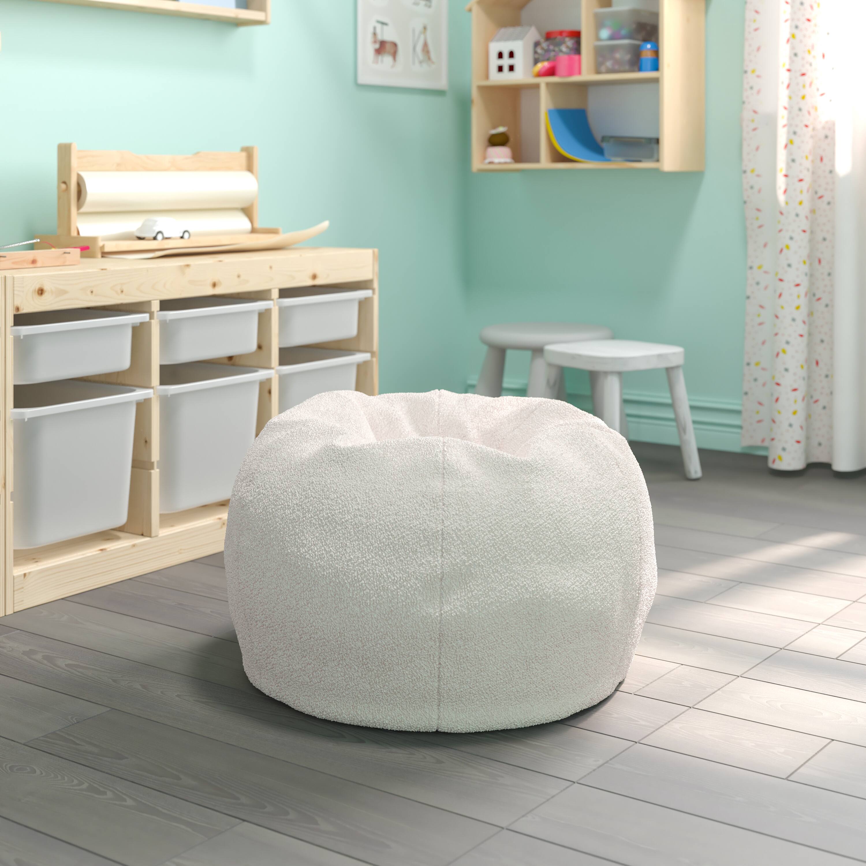 Alt View 1. Emma + Oliver - Small Bean Bag Chair for Kids and Teens - Natural Sherpa.