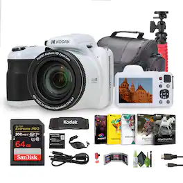 Kodak - PIXPRO AZ425 20MP Digital Vlogging Camera +64GB Memory Card + More - White