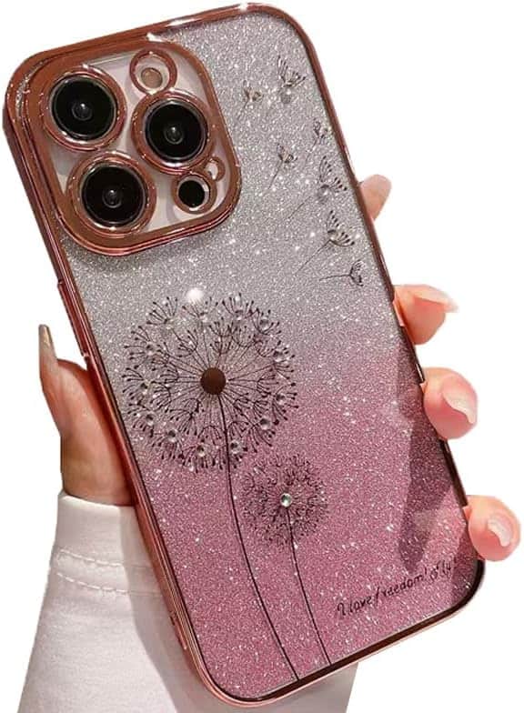 Plating Gradient Glitter Dandelion Bling Diamond Soft Case - Pink