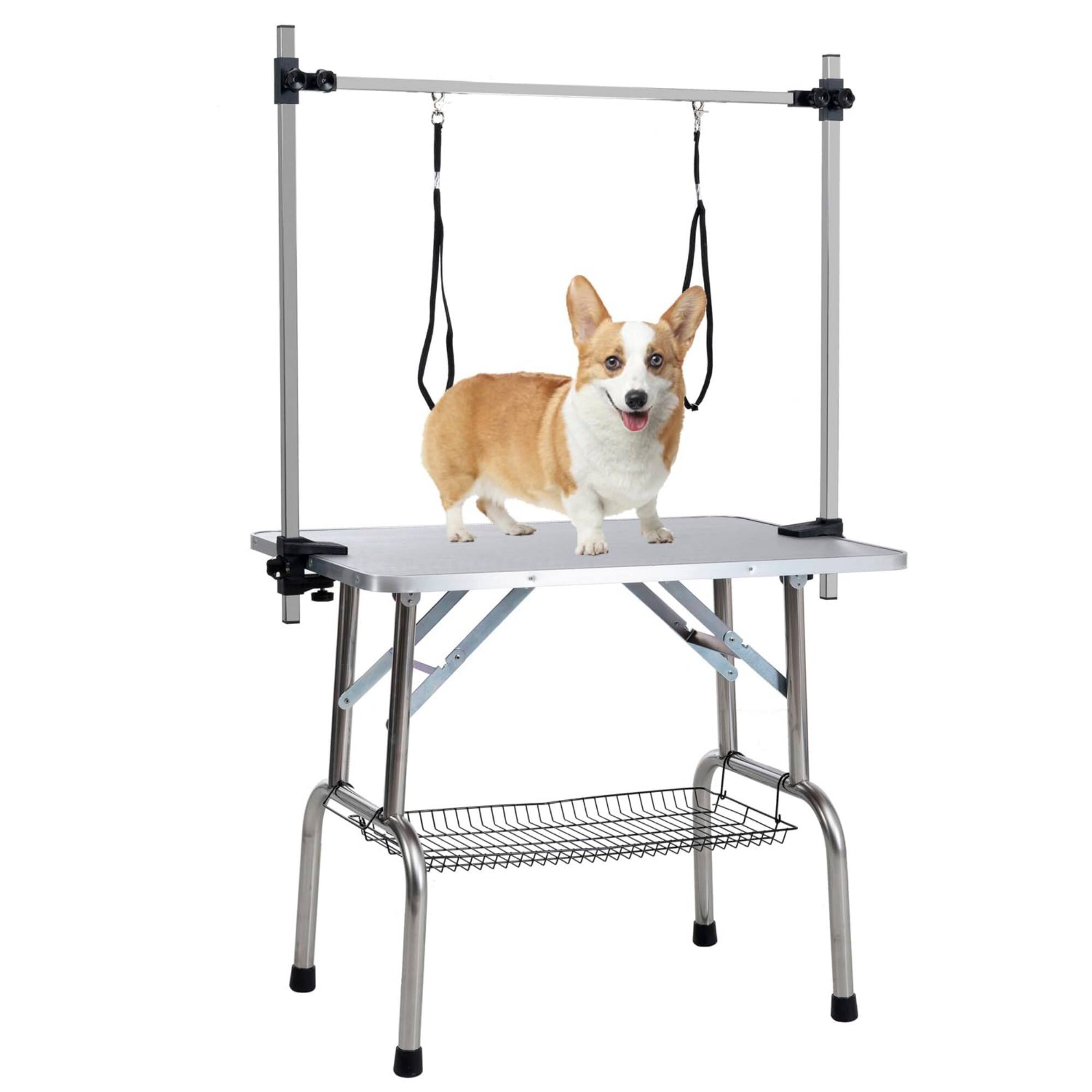 Front. Glintex - 36" Stainless steel Folding Pet Grooming Table，Dressing Table，Adjustable Arm and Storage Basket for Home and Pet Salon.