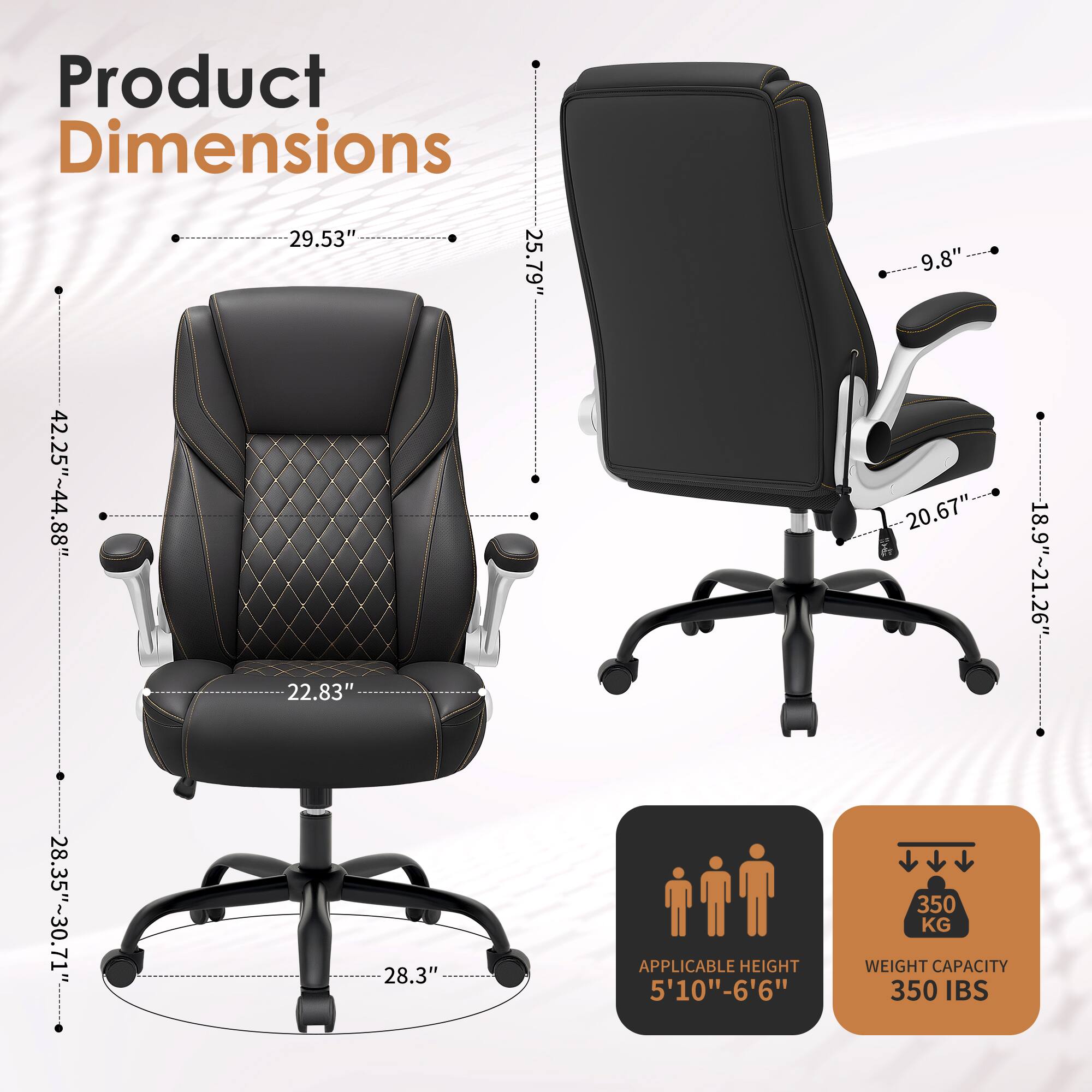 Product Dimensions: 29.53" x 25.79" x 42.25"-44.88" x 22.83" x 28.35"-30.71" x 28.3"

Applicable Height: 5'10"-6'6"

Weight Capacity: 350 KG / 350 IBS