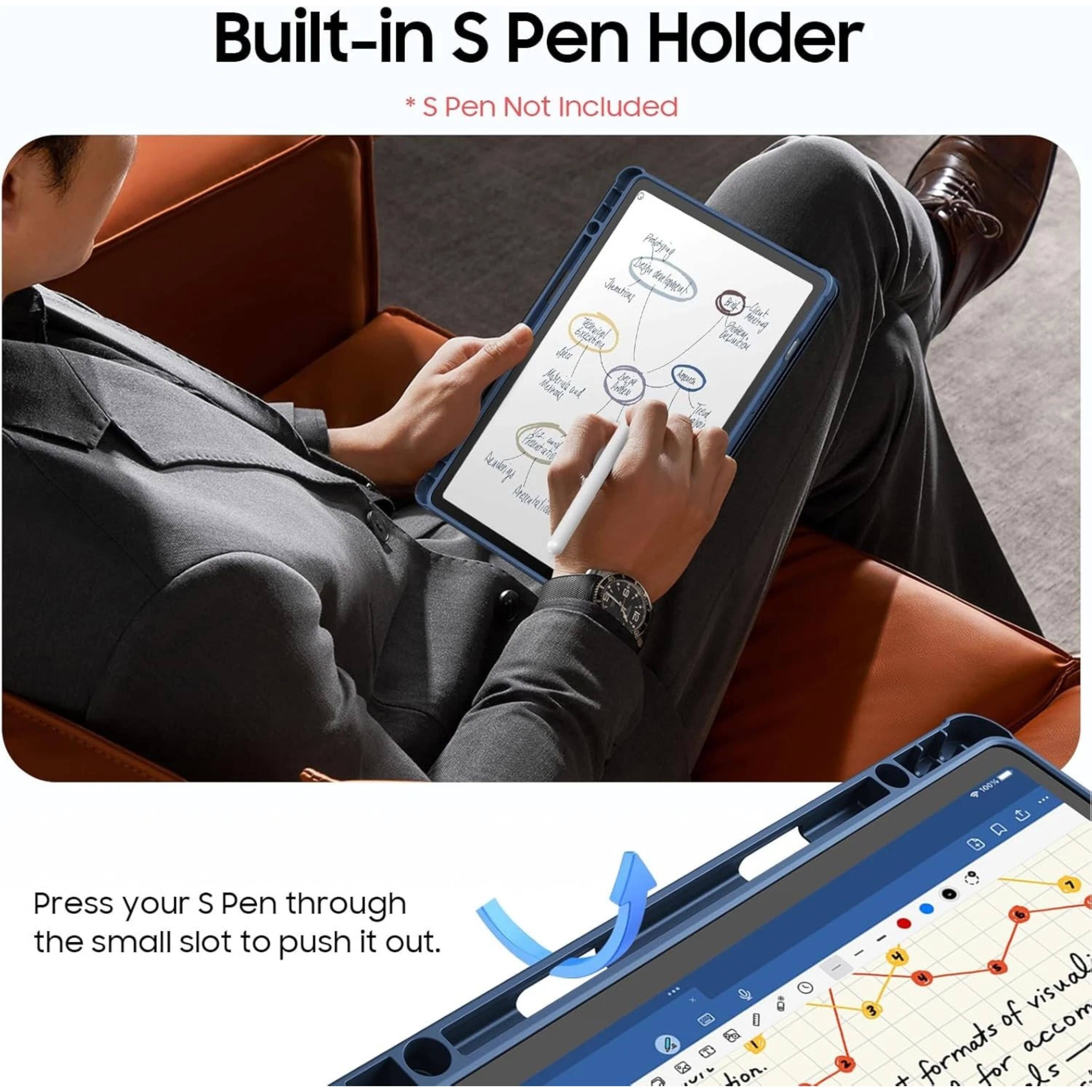 Built-in S Pen Holder  
* S Pen Not Included  

Press your S Pen through the small slot to push it out.