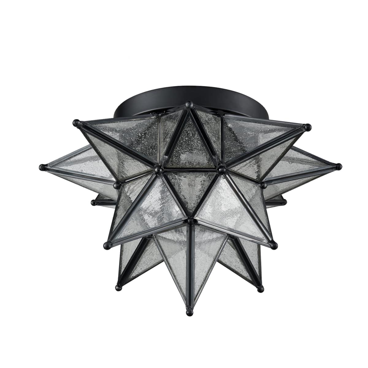 Alt View 1. MOOSE - Bevagna Moravian Star Flush Mount Ceiling Light with 12.7-Inch Seeded Glass Shade - Black.