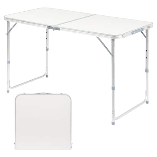 Winado - 4 FT Folding Camping Table, Adjustable Height Aluminum Table, Portable Camping Table for Picnic, Beach, BBQ - Silver