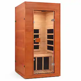 RYHNUYNE - Smart Infrared Sauna for Home, 1-Person Canadian Hemlock Wood Cabin, Voice Control, Bluetooth Speakers, Red Light - Acacia Wood