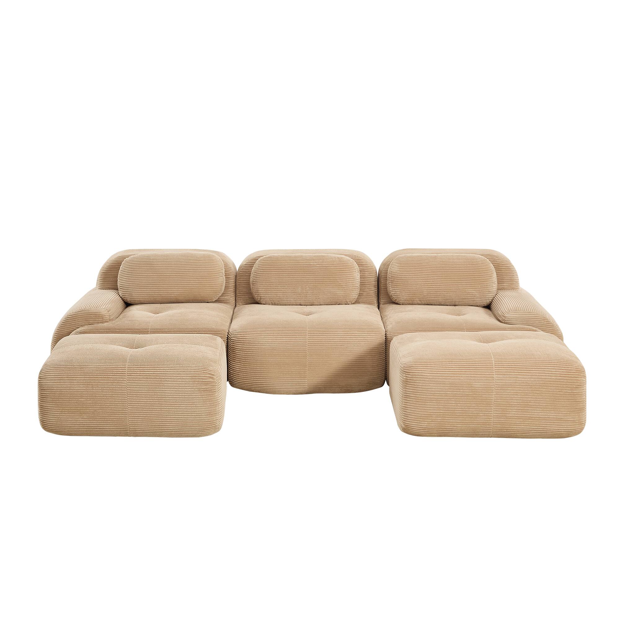 Alt View 10. LOVMOR - U Shaped Modular No Assembly Corduroy Couch Compressed Pack Anti Slip Curved Armrests For Bedroom Den Textured - Camel.