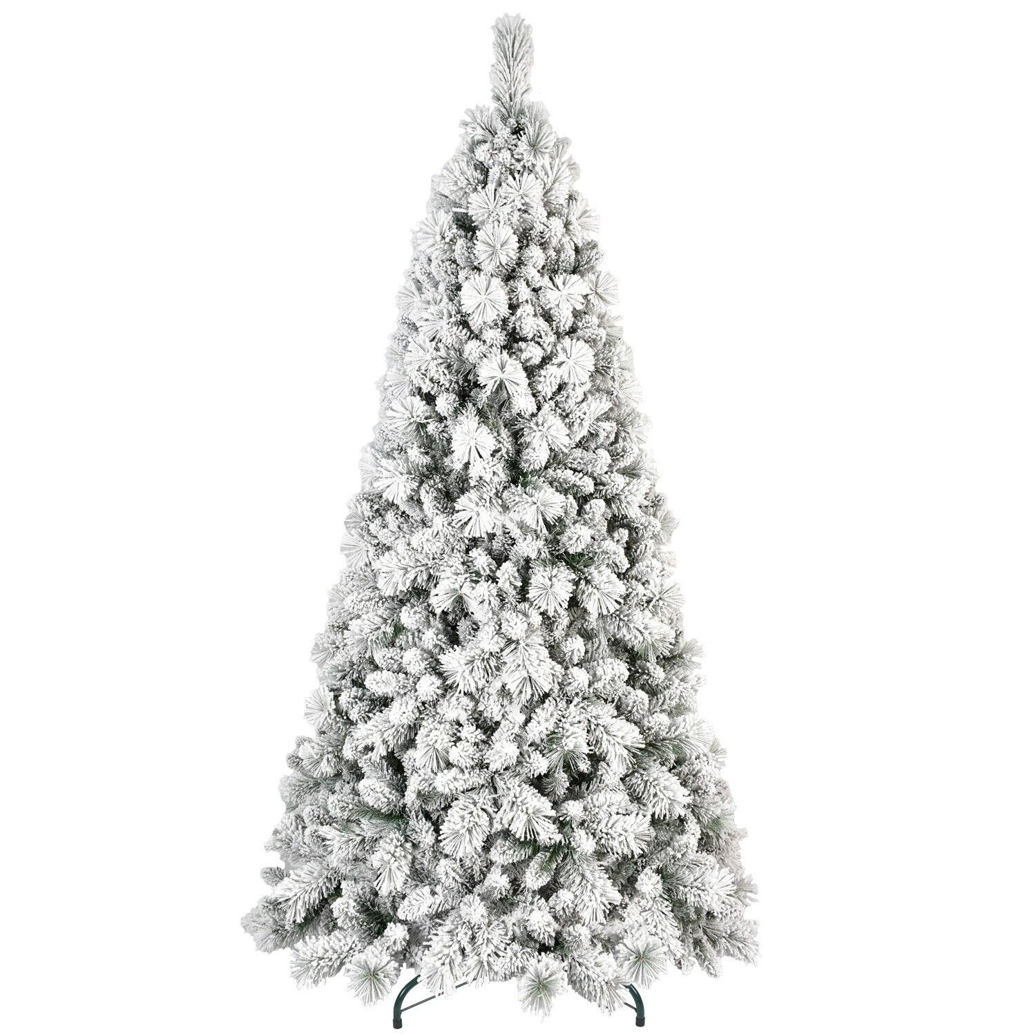 BreeBe - 9FT Flocked Christmas Tree with 1964 Tips Snowy PVC & Hard Needle Branches - Green,White