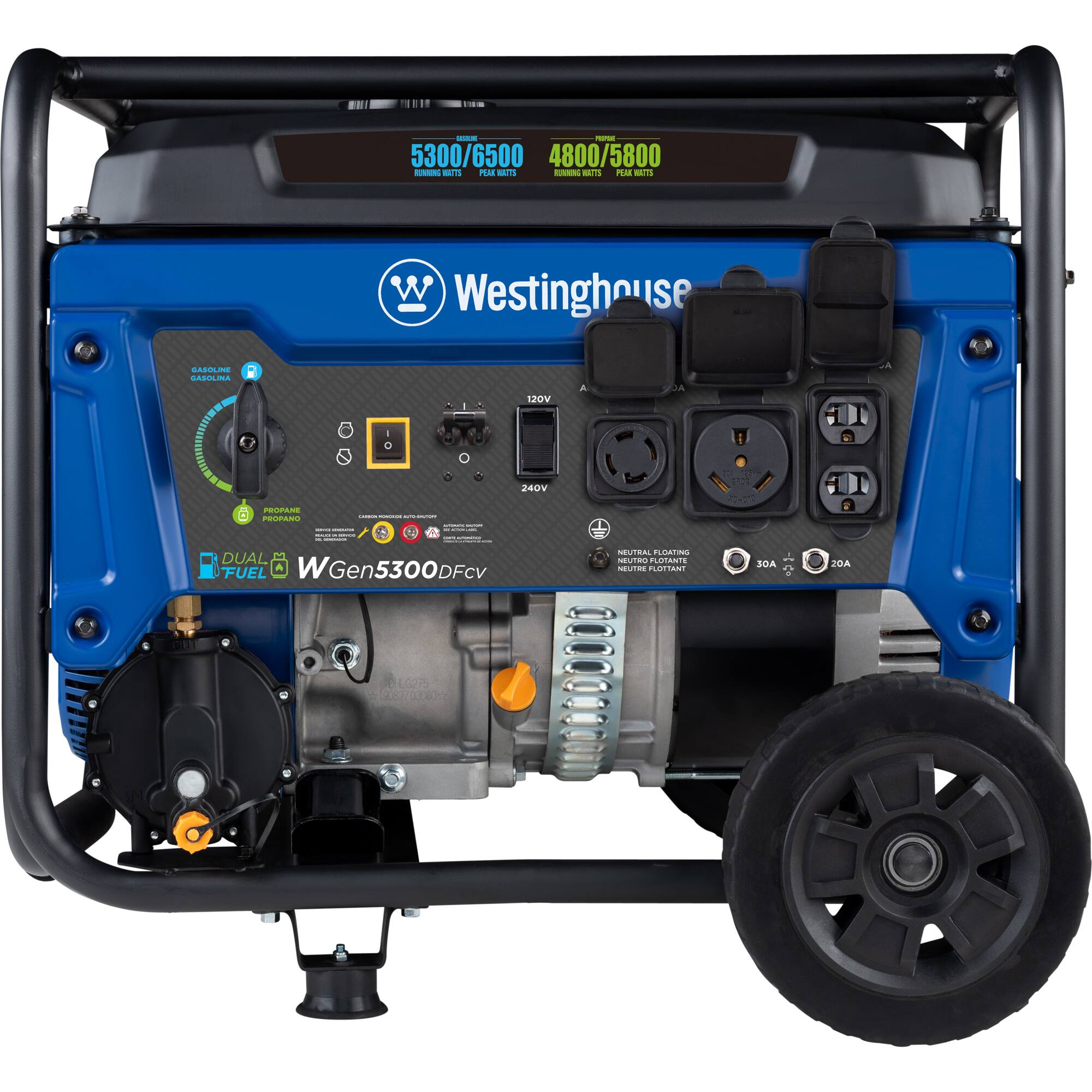 - 5300/6500 4800/5800  
- Westinghouse  
- CEIE  
- SASLINA 10V DA - 240V  
- DUAL FUEL  
- WGen5300DFcv  
- NEUTRAL FLOATING  
- NEUTRE PLUANT  
- 30A 20A  
- 46275