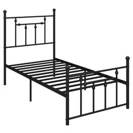 Costway - Twin Size Metal Bed Frame with Headboard Under-bed Storage Mattress Foundation - Black
