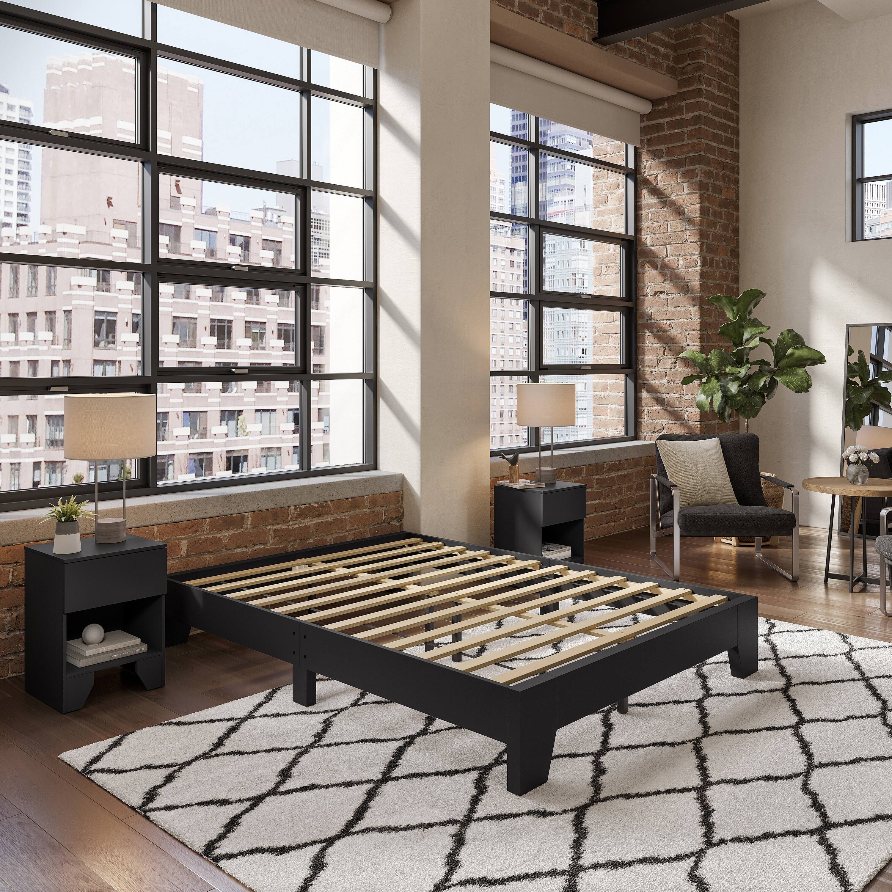 Alt View 4. Boyd Sleep - Lugano Platform Bed Frame - Solid Wooden Slat Support, No Box Spring Needed, Queen - BLACK.