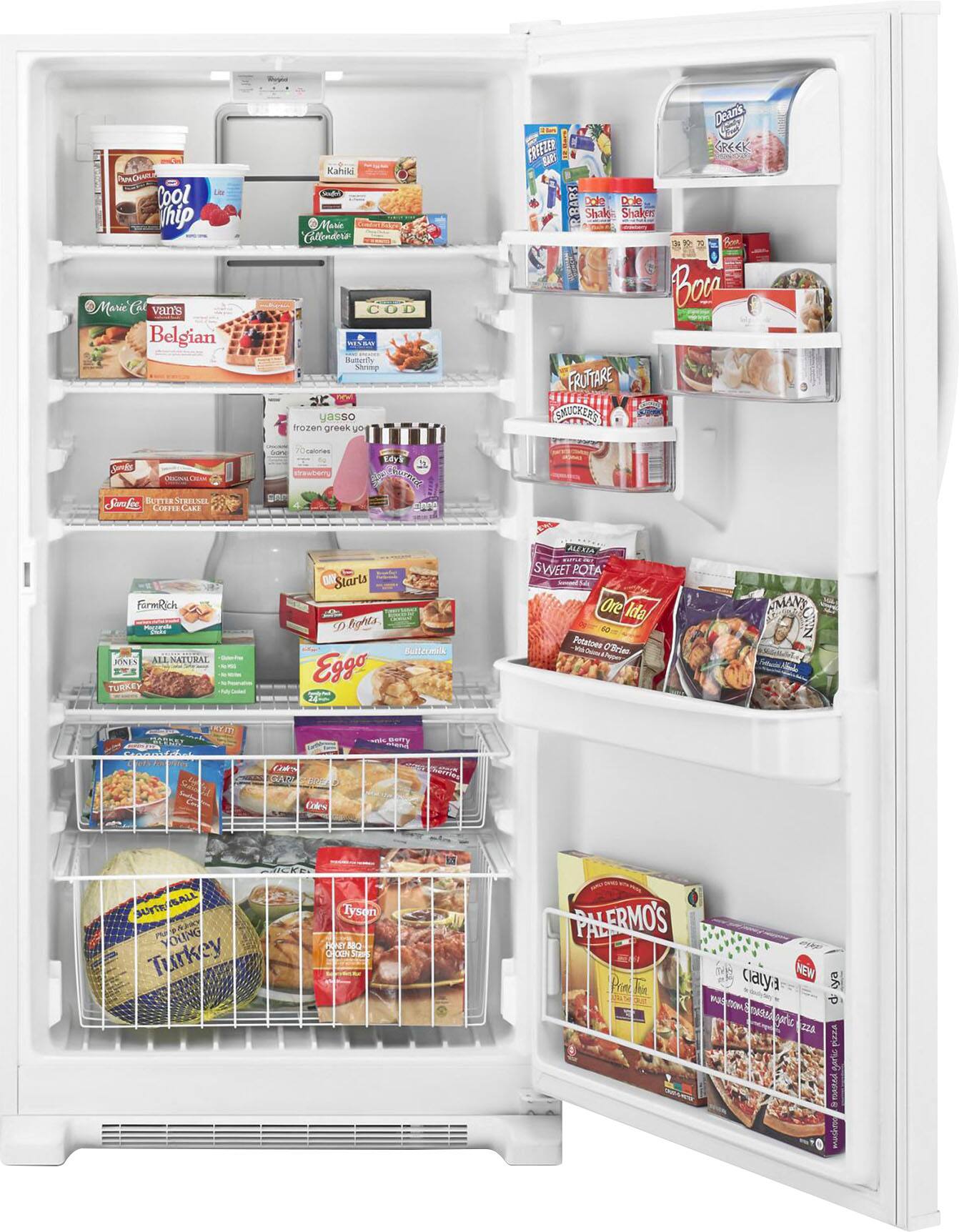 Left. Whirlpool - 19.6 Cu. Ft. Frost-Free Upright Freezer with Temperature Alarm - White.