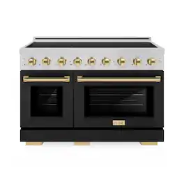 ZLINE - Autograph 48 in. 6.7 cu. ft. Paramount Freestanding Induction Range with Black Matte Doors and Polished Gold Accents - Matte Black