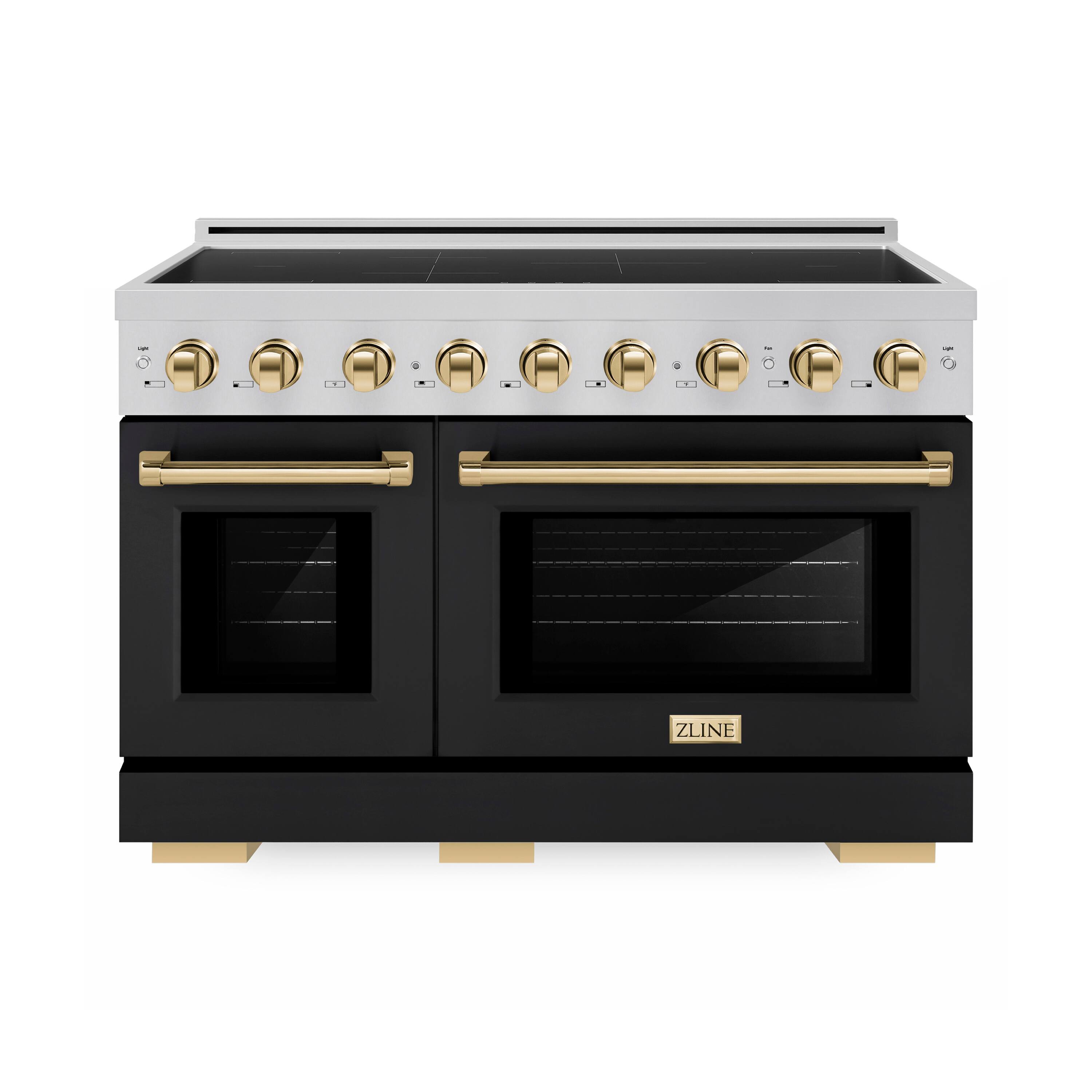 Front. ZLINE - Autograph 48 in. 6.7 cu. ft. Paramount Freestanding Induction Range with Black Matte Doors and Polished Gold Accents - Matte Black.
