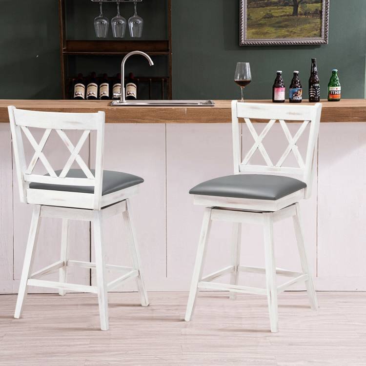 Left. Hivvago - Set of 2 White Wood 24-in Counter Height Farmhouse Swivel Cushion Seat Barstools - White.