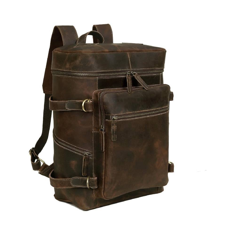 Front. Circus Cirle - Circus Cirle Genuine Retro Leather Backpack - Brown.